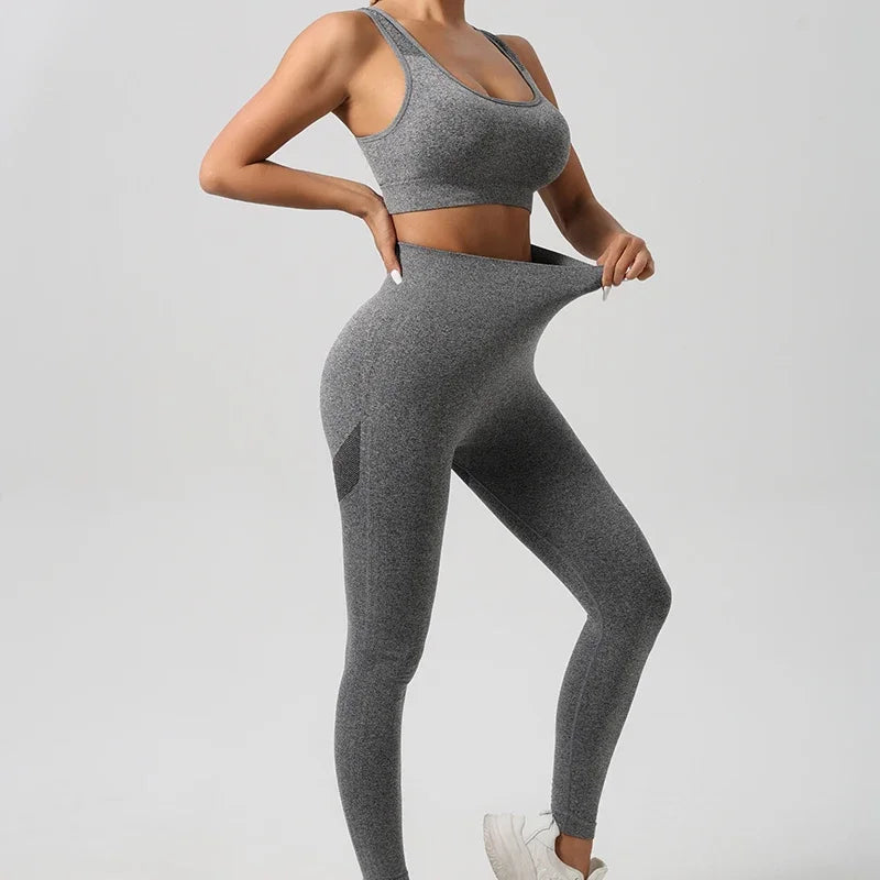 Mileegirl Yoga-BH-Set mit Hohlrücken für Damen, 2-teiliges nahtloses Sporthosen-Set, Leggings mit hoher Taille für Fitness und Fitnessstudio