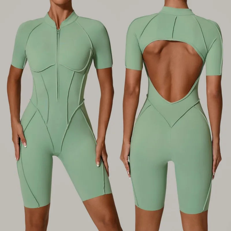 Women's Tracksuit Gym Workout Sports Clothes Outfit Zipper Jumpsuit Yoga Fitness Overalls Set Open Back Bodysuits Suit for Women