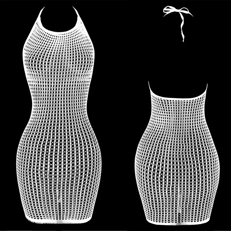 1PC Women Sexy Fishnet Cover Up Without Bikini Hollow Out See Through Bodycon Dress Beachwear Summer Women's Swimwear