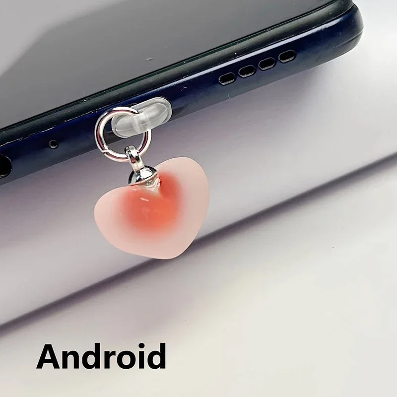 Gradient Heart Shaped Phone Dust Plug Pendant, Heart-Shaped Pendant Suitable for IPhone/Type-C Universal Phone Accessories