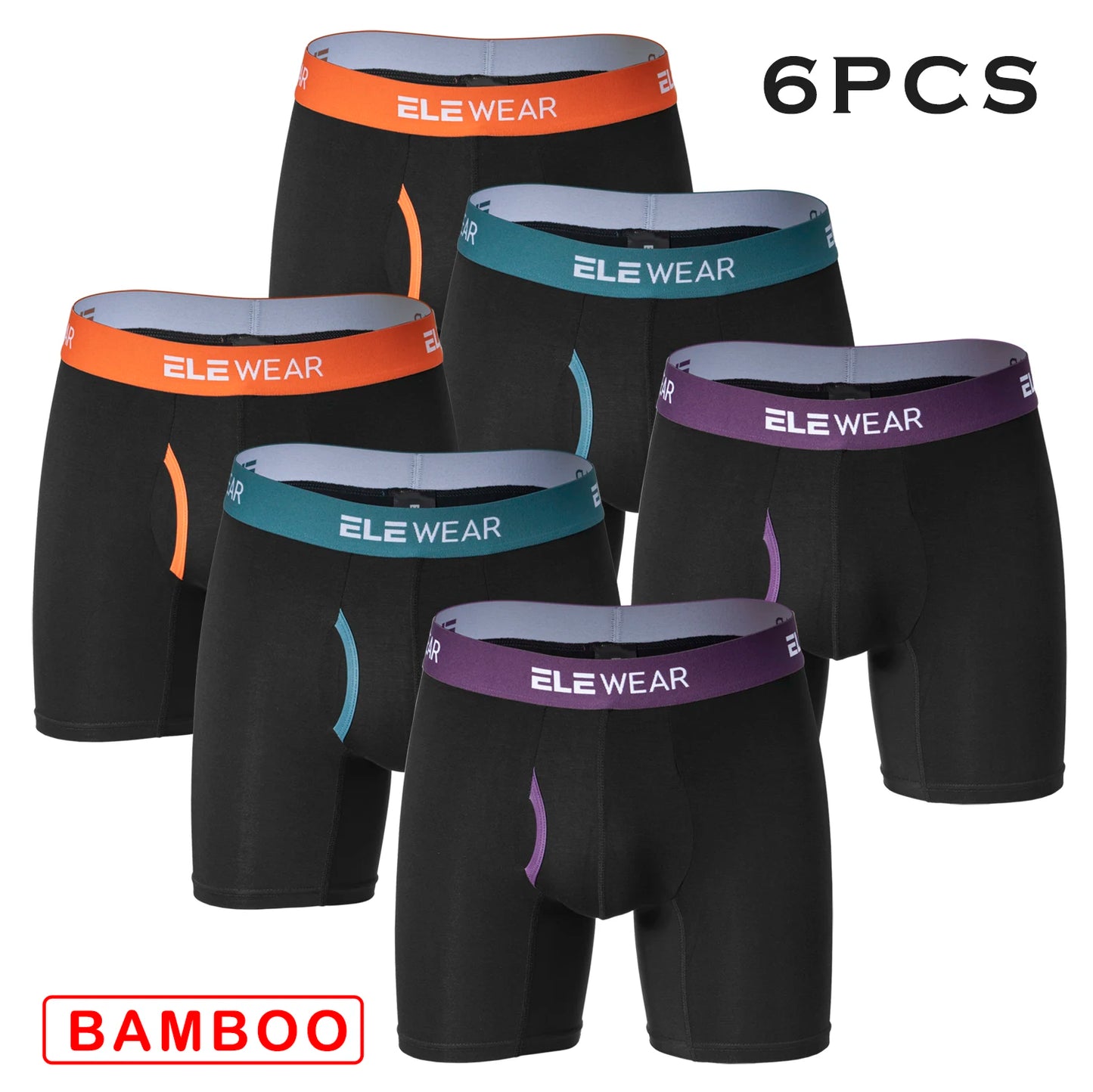 6 pcs Bamboo Men Underwear With Opening Breathable Mens Boxershorts Men's Panties Underpants Plus Size Fashion Boxers Brief