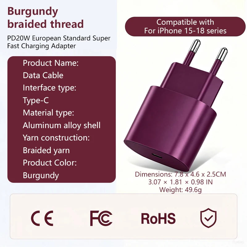 PD 20W Fast Charger Set USB-C Wall Charging Head Cable Fast Charging Adapter For iPhone 15 16 17 18 Series iPad Pro iPad Air