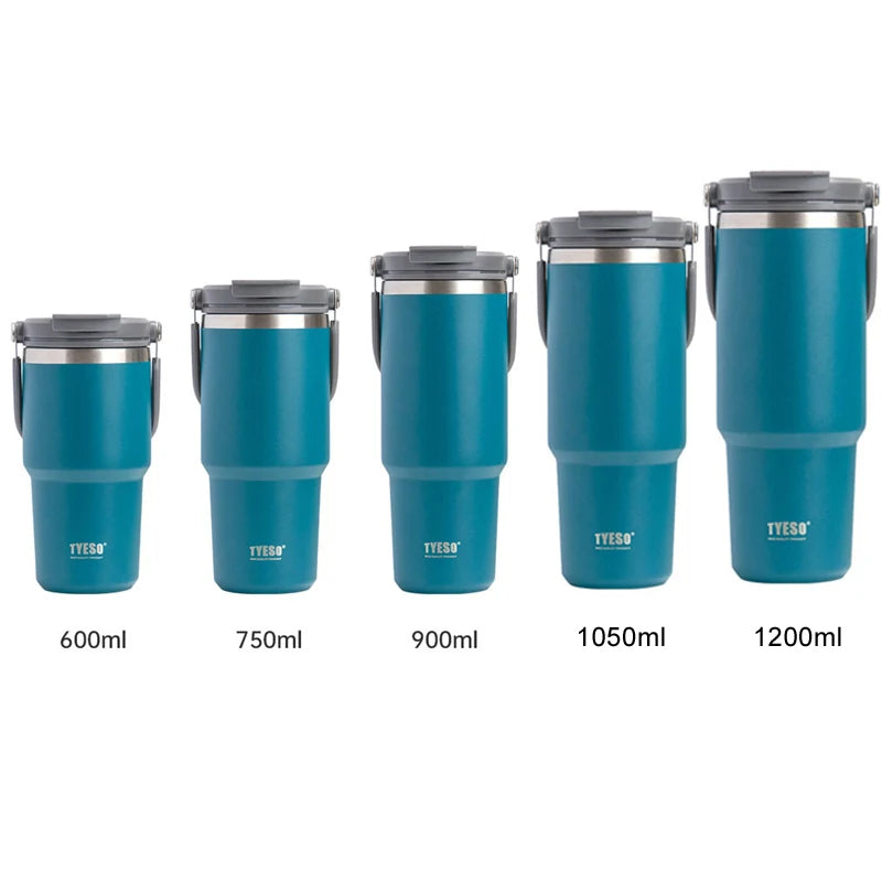 Tyeso 600ml 900ml 1200ml Tumbler Coffee Cup Stainless Steel Vacuum Thermal Insulated Iced Mug Cold Storage Large Capacity Flask