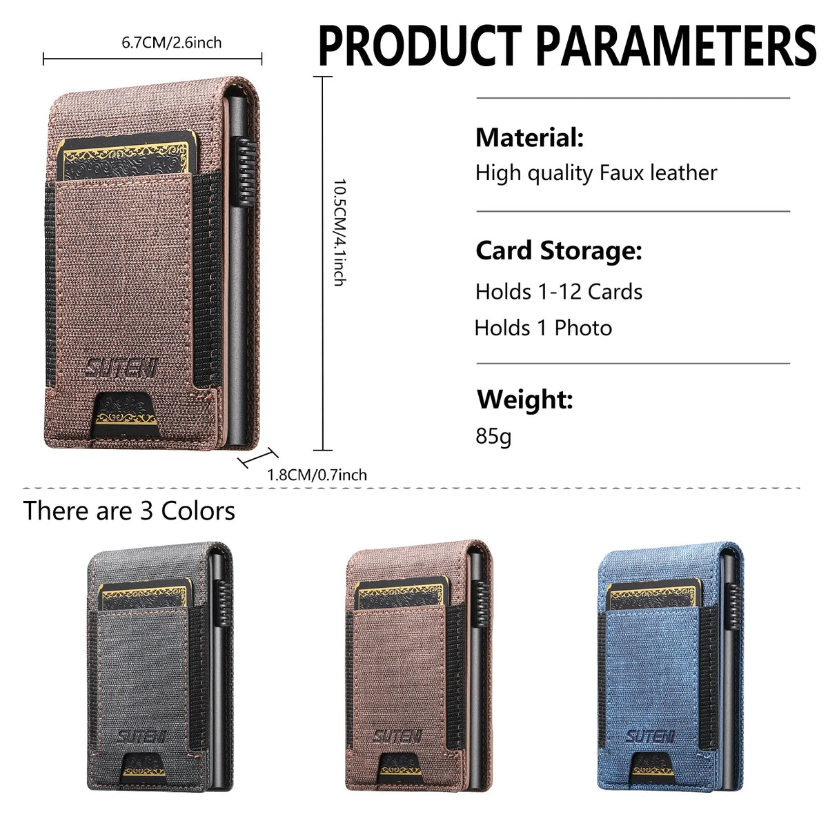 SUTENI Faux Leather Card Slot Wallet Flip Cover Unisex Card Box Pressing The Button Automatically Ejects The Card