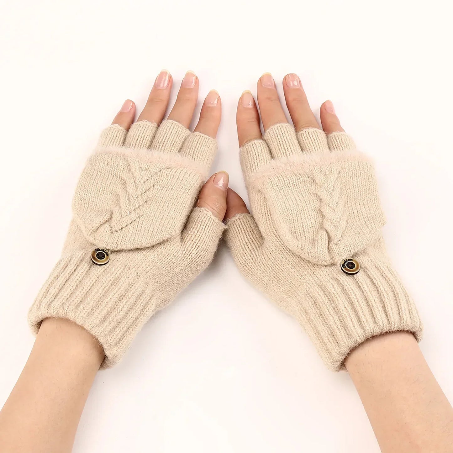 Fingers Free Wool Gloves Women Knitted Flip Fingerless Exposed Finger Thick Glove Mittens Winter Warm Thickening Women Mitts