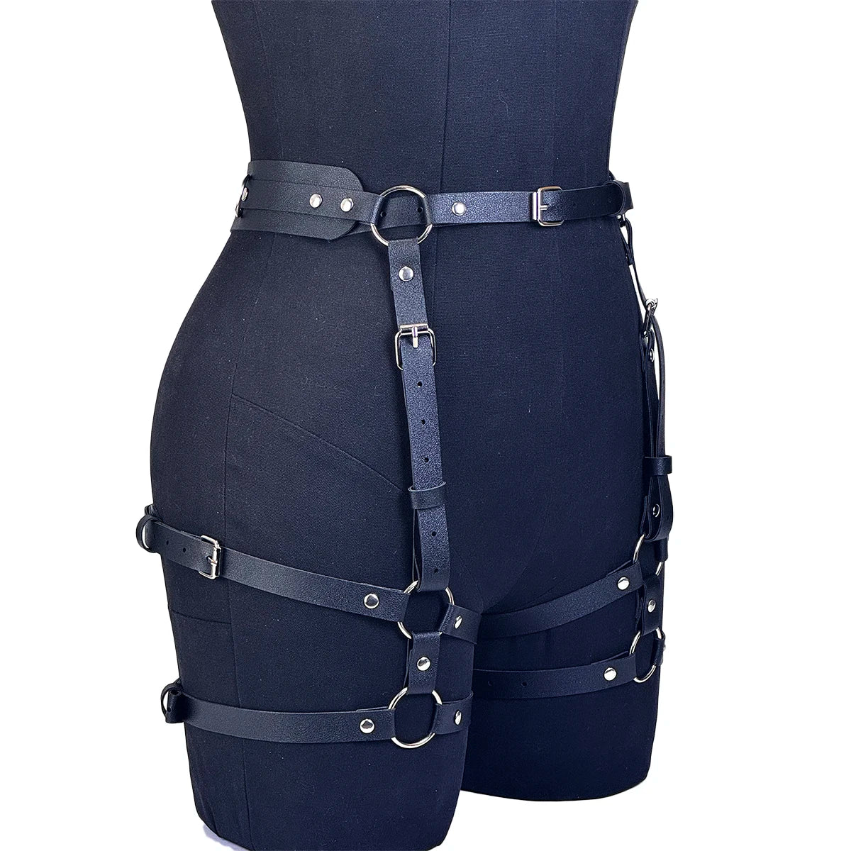Women Pu Leather Butt Harness Belt Goth Pu Leather Garter Belt Harness Punk Thigh Harness Belt Rave Outfit Belts