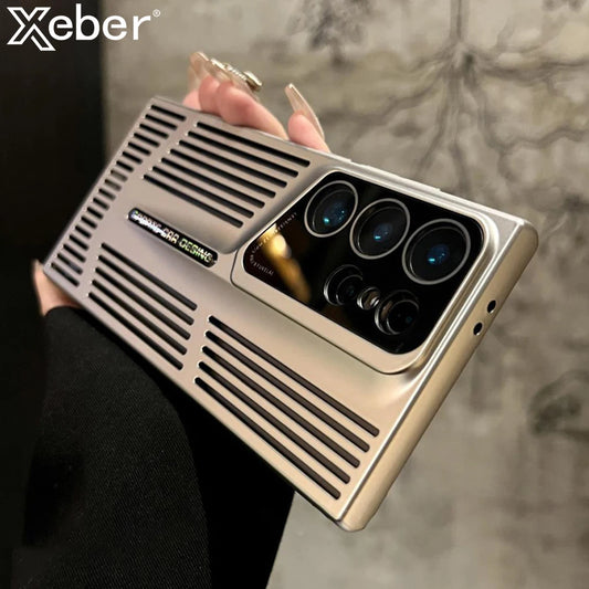 Luxury Plating Heat Dissipation Blade Shaped Phone Case For Samsung S25 S23 S24 Ultra S22 Plus Lens Protection Shockproof Cover