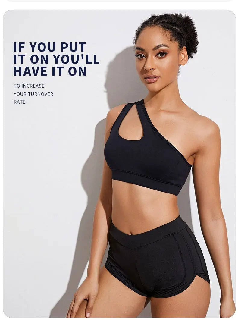 Women Sports Bra Push Up Fitness Bras One Shoulder Shockproof Yoga Bra Black White Yoga Running Bra Sexy Vest