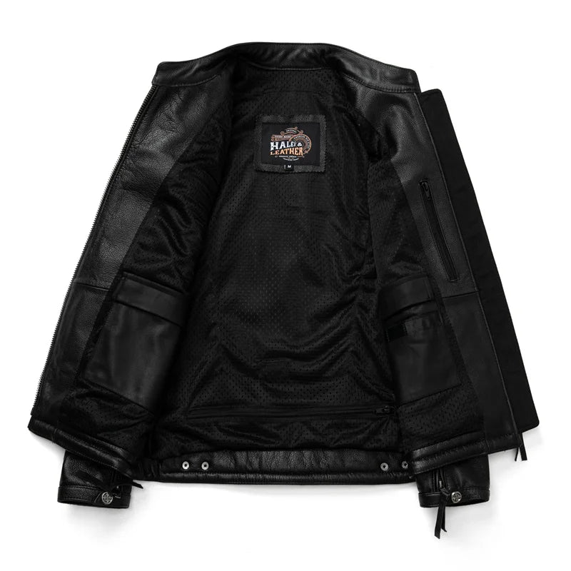 Motorcycle Jacket Men's Casual Real Leather Jacket Spring And Autumn Off-road Motorcycle Racing Rider Leather Jacket