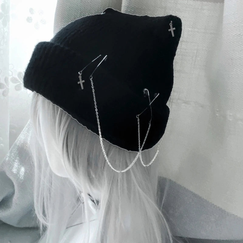 Handgewebte Beanie-Mützen für Damen, warme Wintermütze, Y2K-Teufelshornmütze für Teenager, Mädchen, modische Anime-Mütze, Kopfbedeckung