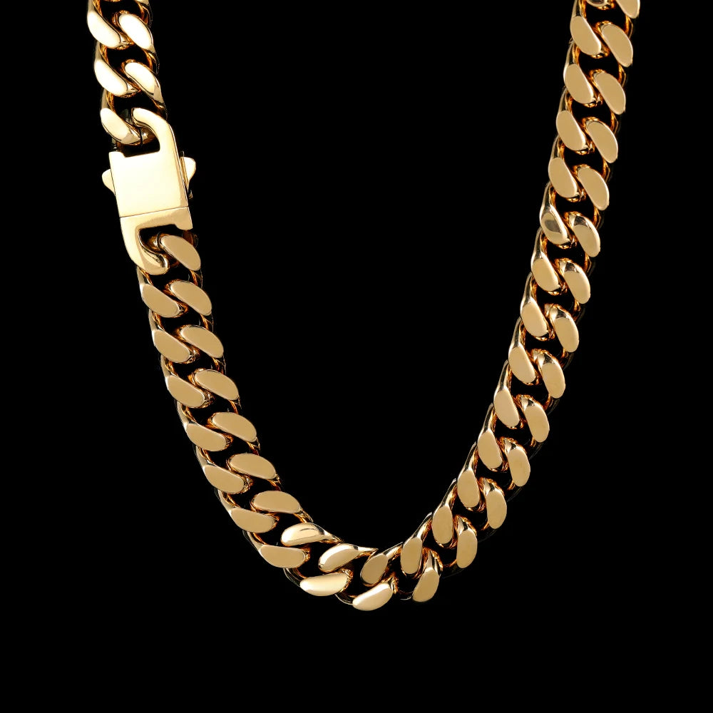 Nuoya Hip Hop Jewelry Stainless Steel Men Flat 4 Side Curb Cuban Link Chain Necklace For Men Drop Shipping