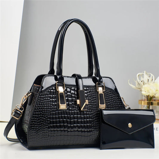 Luxury Brand Crocodile Women Tote Bag Bright Leather Women Handbag Purse Shoulder Bag Female Top-handle Bags Commuting Shopping
