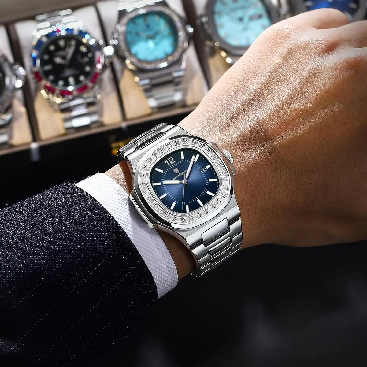 POEDAGAR Luxury Square Man Quartz Watch Waterproof Luminous Date Men's Watch High Quality Stainless Steel Business Men Watches