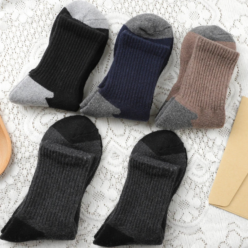 4Pairs Thick Warm Wool Mid Calf Socks Winter Men's Solid Color Cold Proof Sports Socks Men's and Women's Universal Knitted Socks