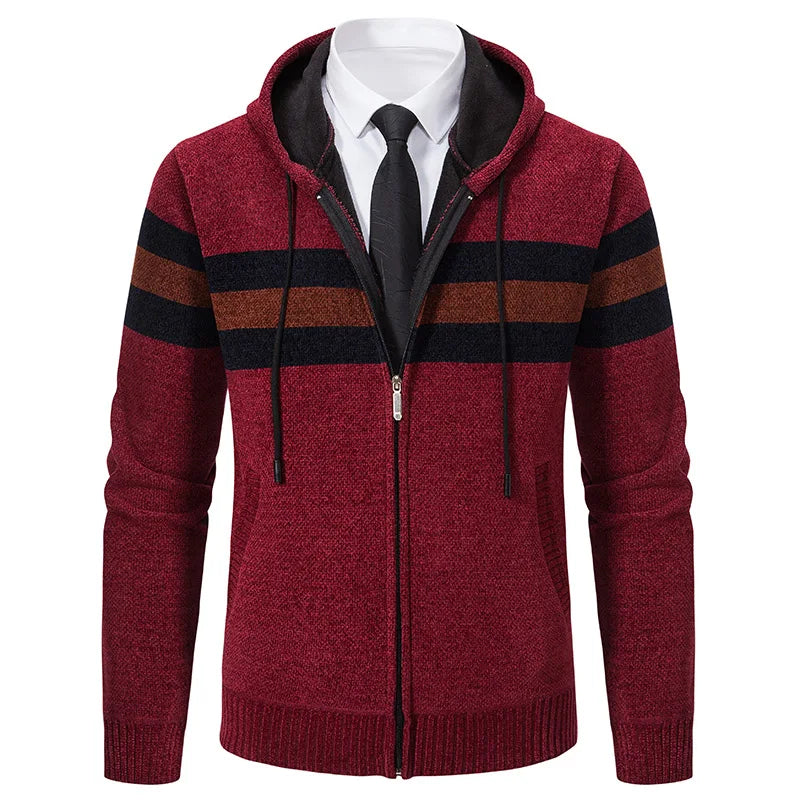 Mens Hooded Sweater Coat Fashion Knitted Cardigan Jacket Autumn Winter Fleece Lined Sweaters