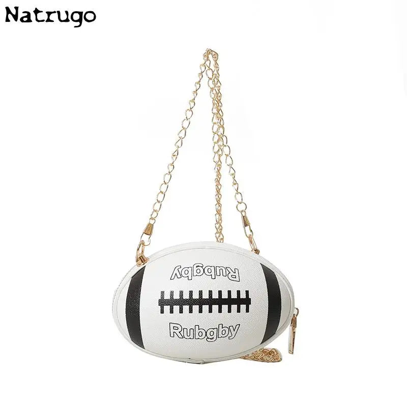 Cute Cartoon Rugby Style Crossbody Bag For Women 2024 New Shoulder Bags Purses And Handbags Leather Designer Ball Chain Bag