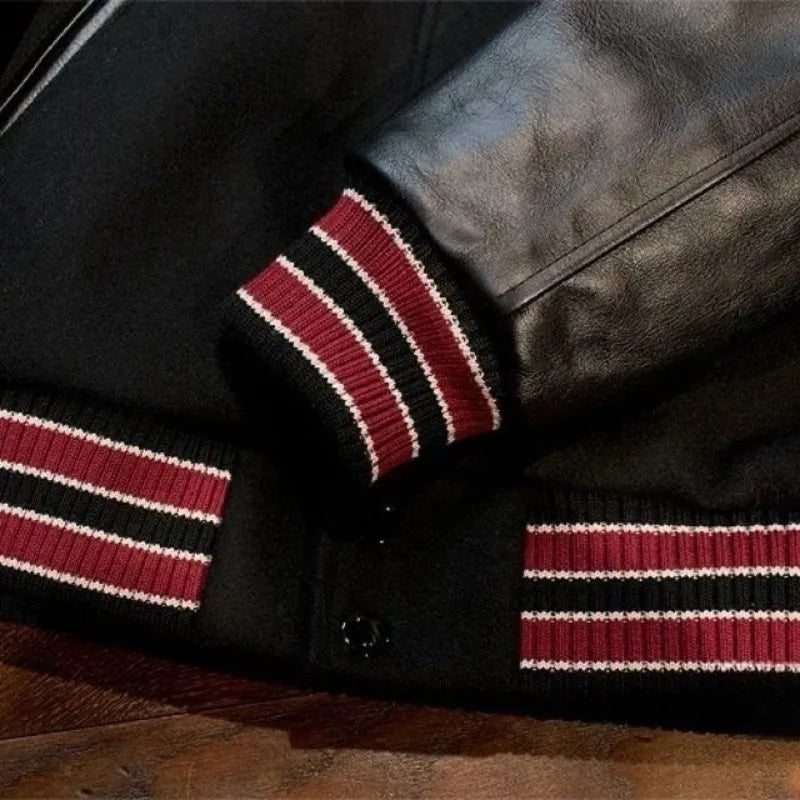 2025 American New Fashion Letter Embroidered Leather Sleeve Jacket Men Y2K Harajuku Hip-hop Popular Couple Baseball Uniform