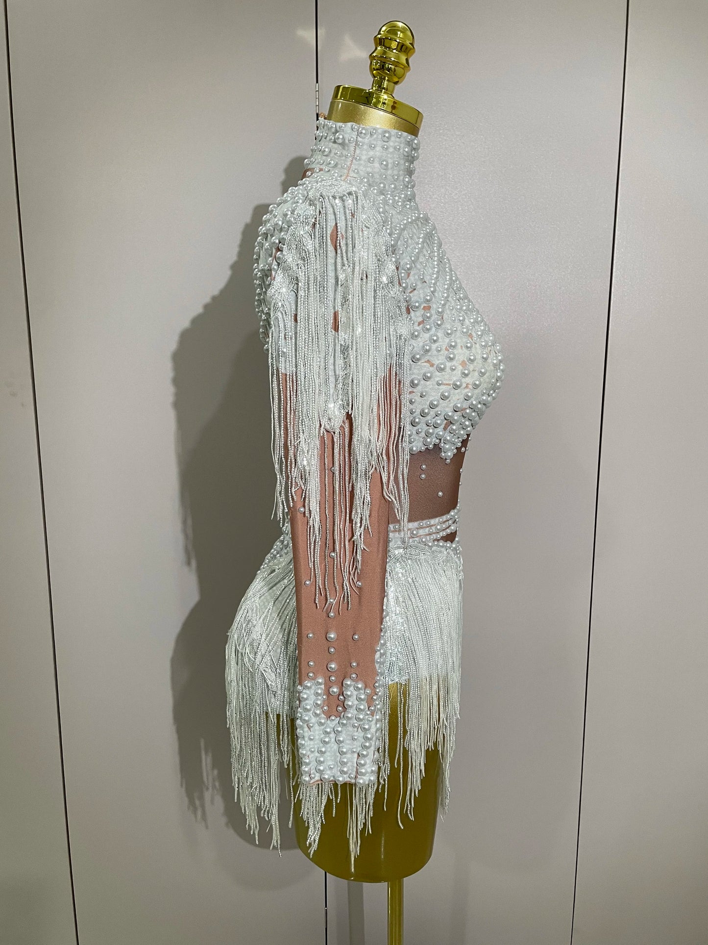 Sparkly Rhinestone Sequin Tassel Stretch Bodysuits 2025 New Arrival Women Birthday Party Nightclub Dj Stage Performance Costume