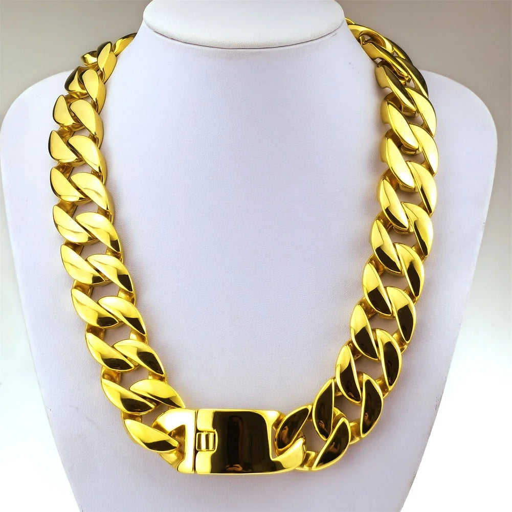 316L Stainless Steel  Tone Curb 24mm Solid Heavy Long Necklace + Bracelet Jewelry