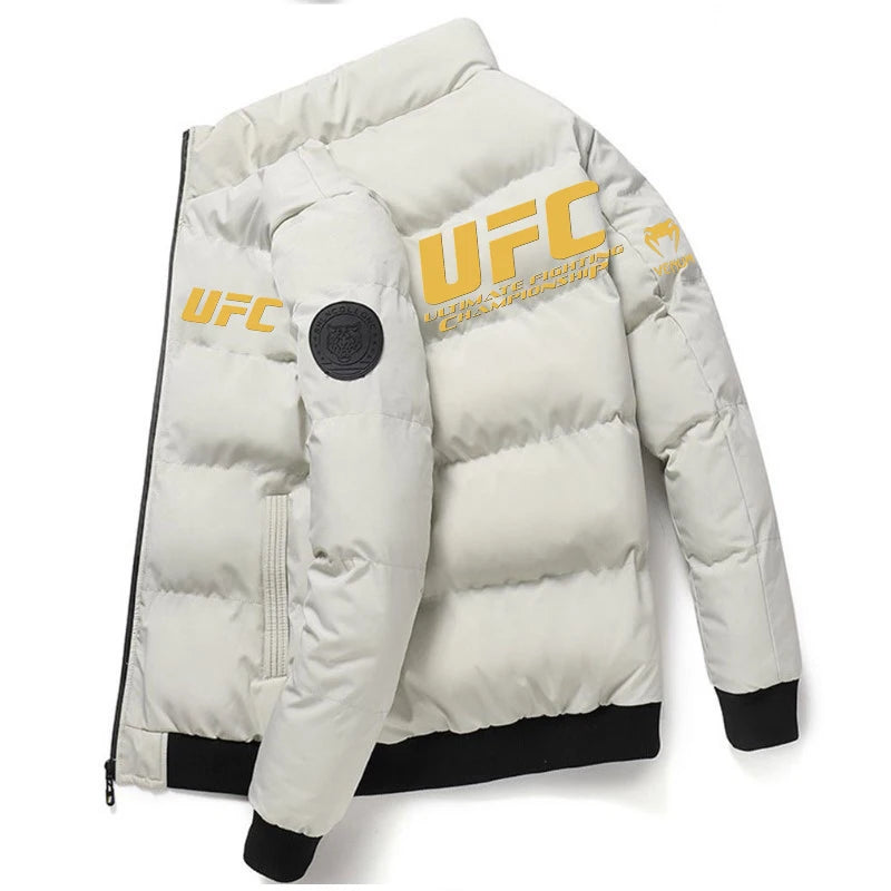 2025UFC new thick jacket, warm cotton-padded jacket, winter casual sports down jacket, stand-up collar windproof jacket