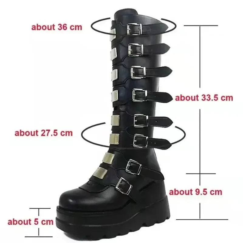 Long Boots for Women Gothic Shoes Platform Knee High Boots Punk Black Sexy Motorcycles Boots New Halloween Cosplay Women's Shoes