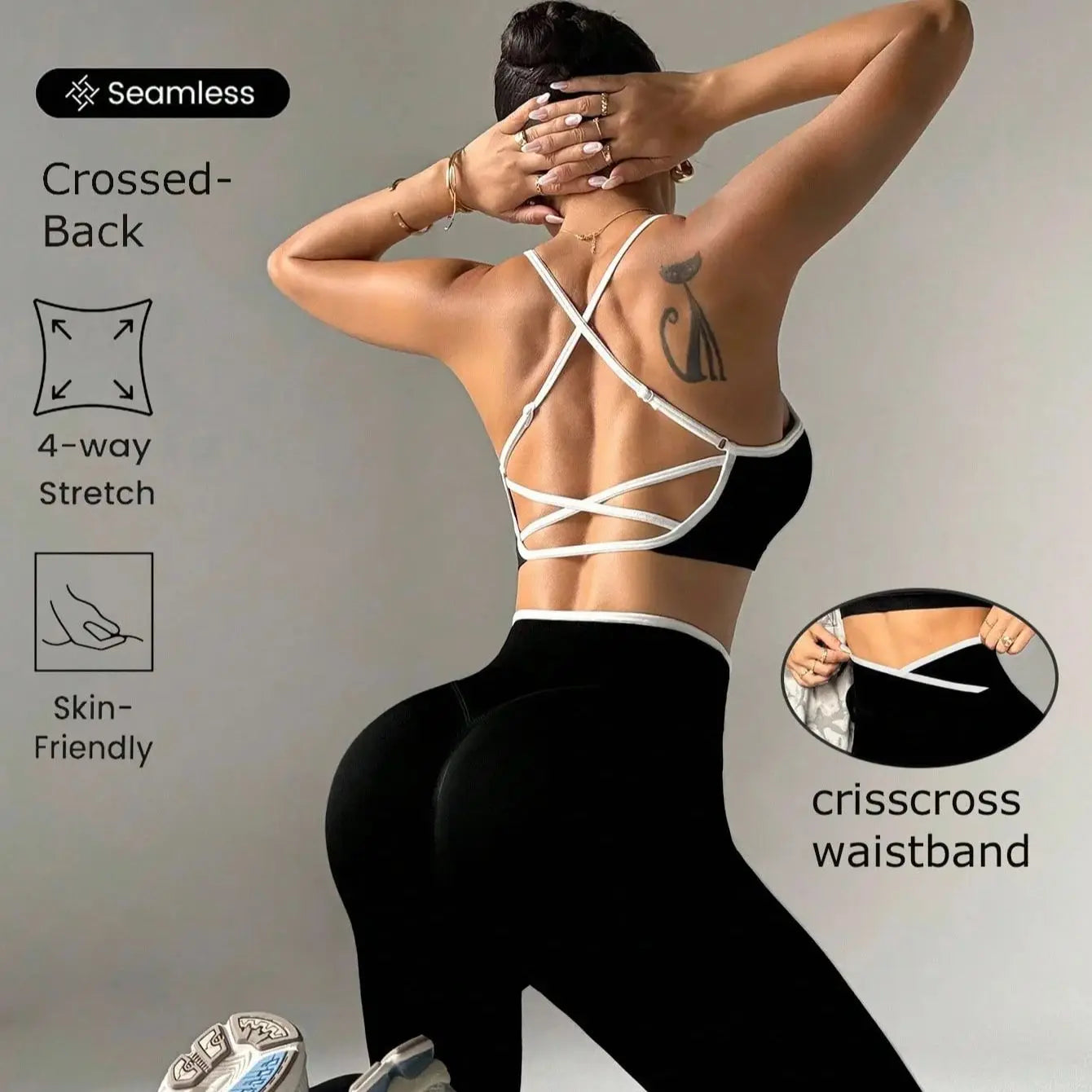 Yoga Set Breathable Fitness Suit Pilates Running Women's Tracksuit Athletic Wear Clothes Sports Cross Backless Bra Leggings Suit