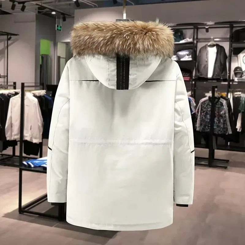 Neue Ankunft Männer Unten Parkas Mode Winter Jacke Dickes Fell Hoddy Outdoor Ente Unten Polsterung Mantel Männlichen Mit Kapuze Outwear