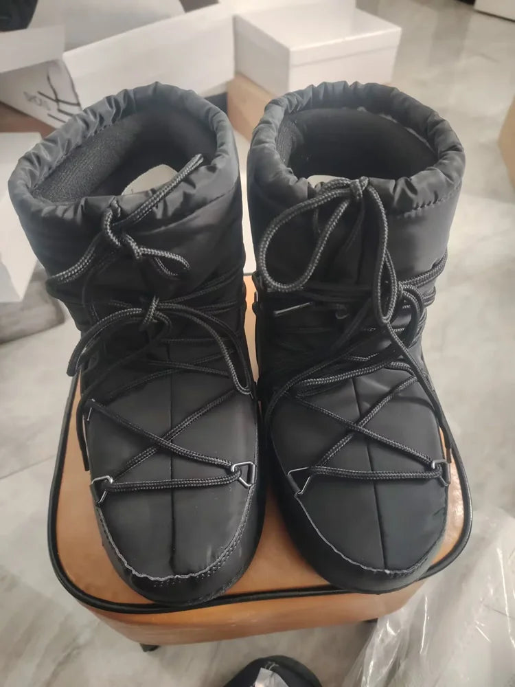 Women's Waterproof and Non-slip Cloth Space 2025 New platform heels  Short Tube Thickened Warm Snow Boots