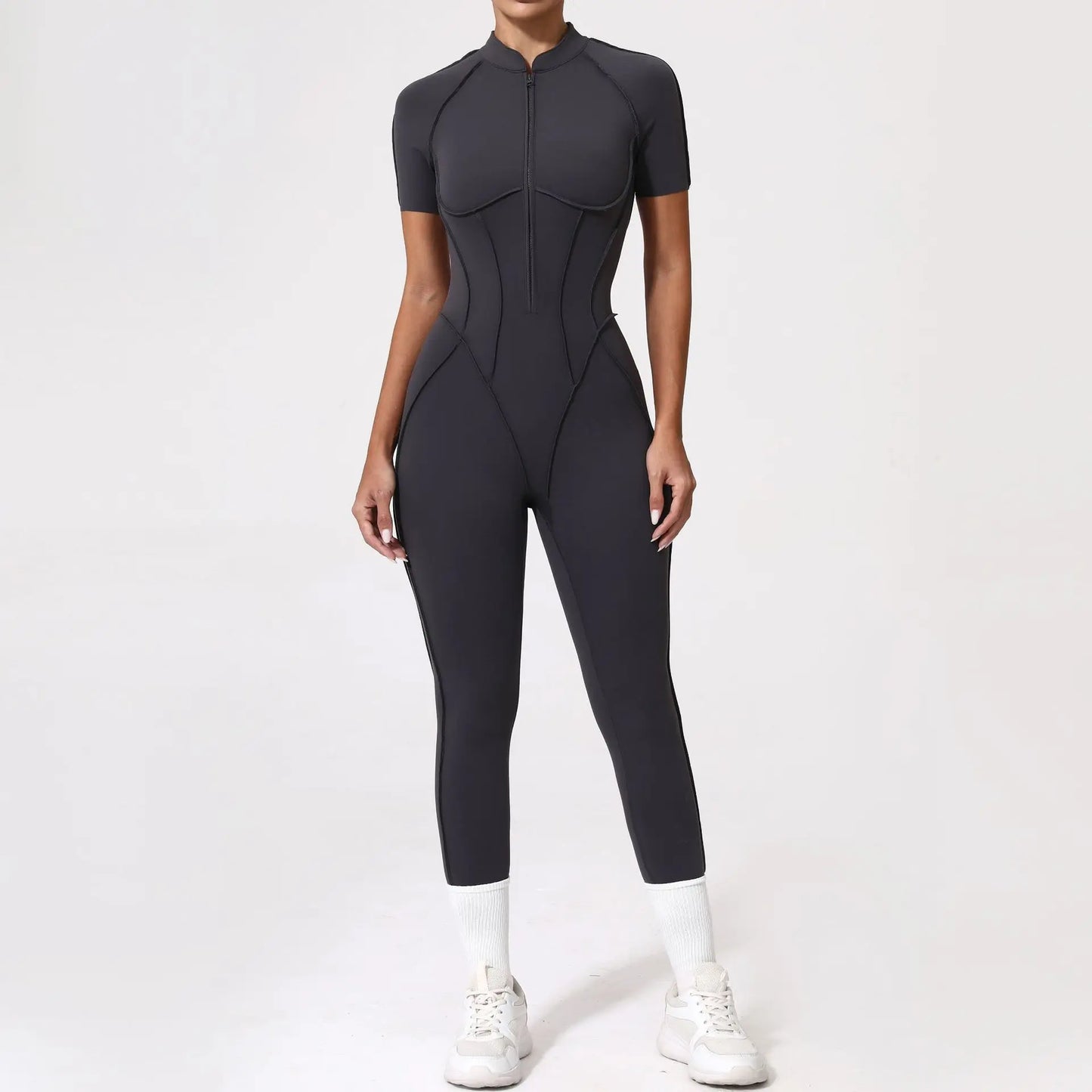 Women's Tracksuit Gym Workout Sports Clothes Outfit Zipper Jumpsuit Yoga Fitness Overalls Set Open Back Bodysuits Suit for Women