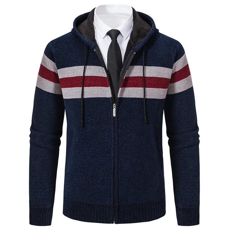 Mens Hooded Sweater Coat Fashion Knitted Cardigan Jacket Autumn Winter Fleece Lined Sweaters