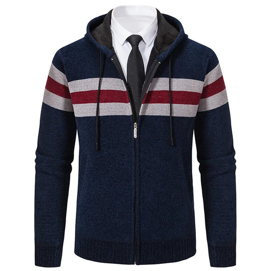 Mens Hooded Sweater Coat Fashion Knitted Cardigan Jacket Autumn Winter Fleece Lined Sweaters