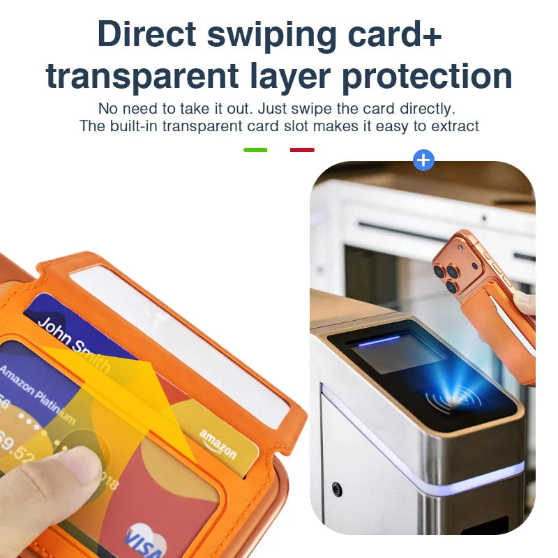 Thin Leather Wallet Magnetic Cellphone Card Holder For IPhone 16 15 14 13 18 17 Pro Max For Magsafe Bring Your Own Makeup Mirror