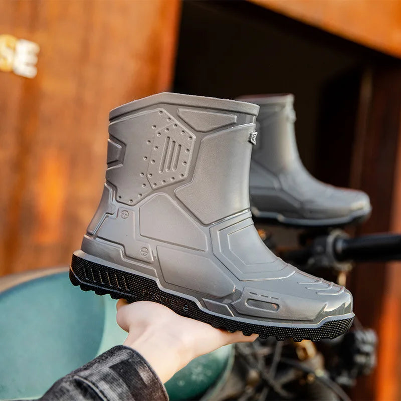 2024 Men Ankle Platform Rain Boots Spring New Fashion Nonslip Waterproof Shoes Solid Color Middle Barrel Rainboots Fishing Shoes