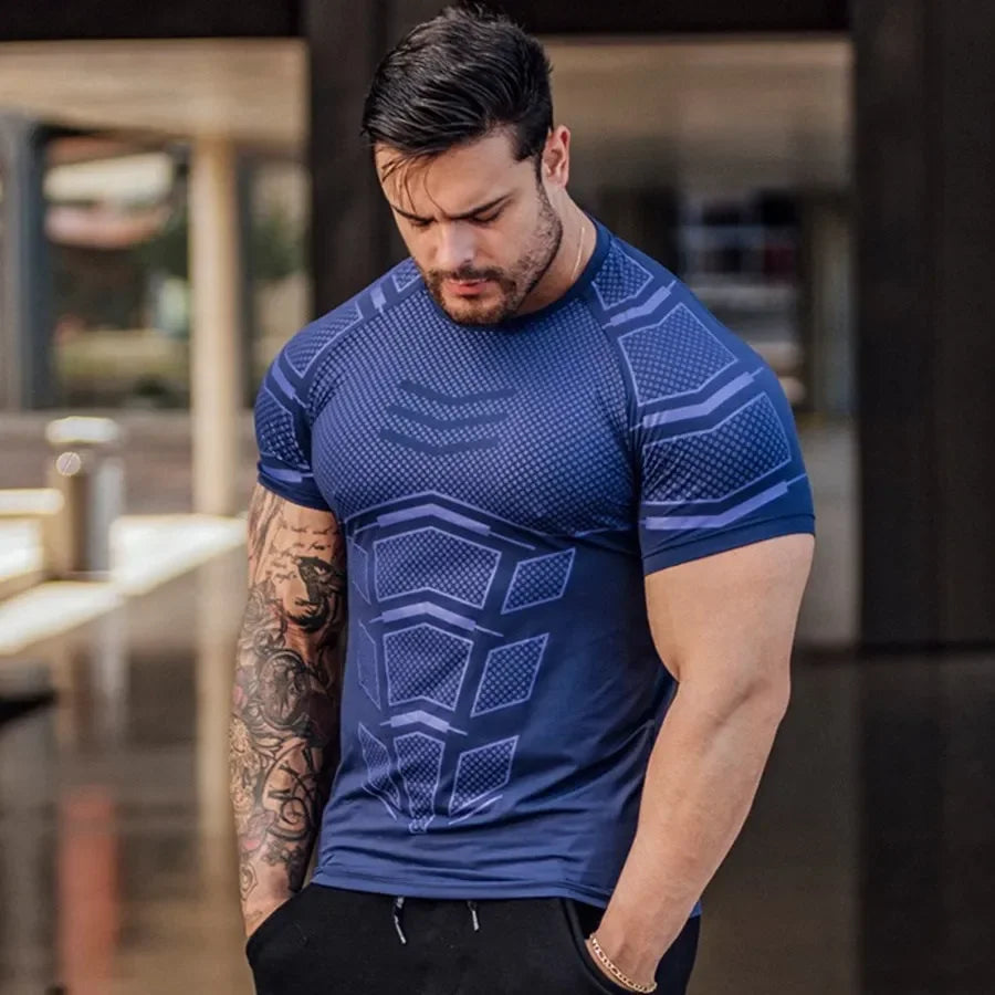 Men Running Sports T-shirt Training Quick Dry Tight Short Sleeves Shirt Bodybuilding compress Fitness Tee Tops men Clothing
