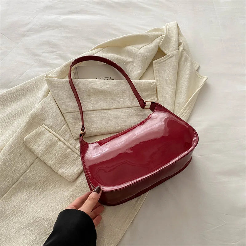 Red Luxury Simple Shoulder Bag For Women Korean Solid Color Small Square Bag Casual Fashion Hobos Purse New High Quality Handbag