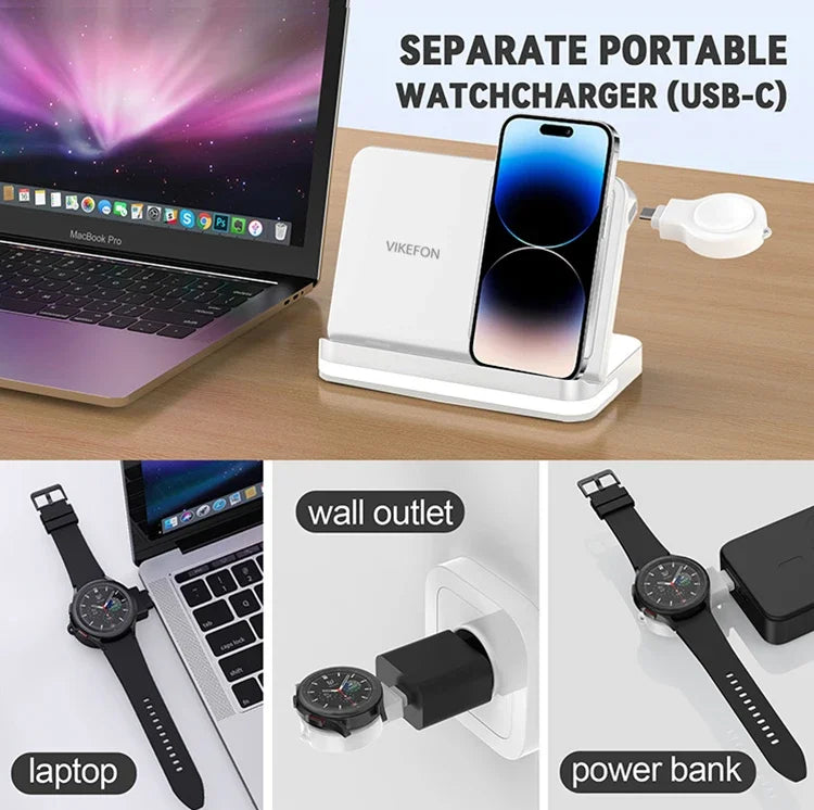 Wireless Charger Stand For iPhone 17-12 Samsung S25 S22 Ultra Fold Z Flip Galaxy Watch Active Buds Fast Charging Station Holder