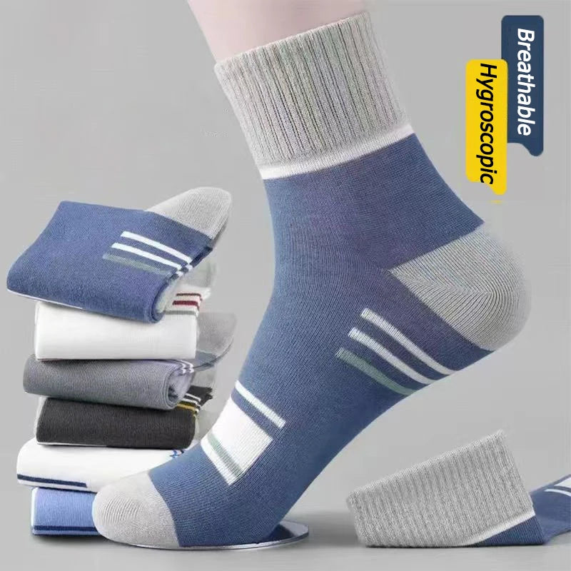 5 Pairs Men's Cotton Socks Sweat-absorbing Breathable Anti-odor Thick Models Of Long Socks Trendy Sports Cotton Socks Men