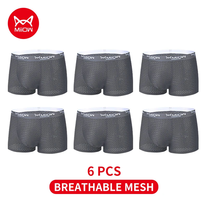 MiiOW 3/4/6Pcs Mesh Breathable Men Boxer Briefs Ice Silk Underwear Graphene Antibacterial Men Panties Underpants Man Boxershorts
