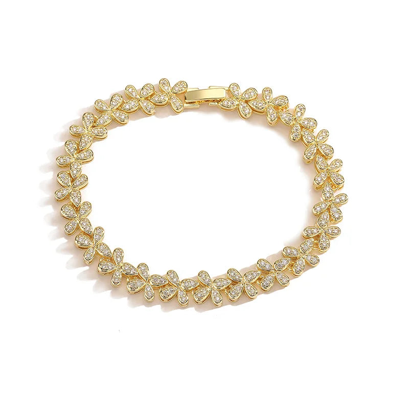 HECHENG, Four Leaf Clover Crystal Necklace, Ladies' Sparkling Zircon Luxury Bracelet, Wedding Party High-quality Gift Jewelry