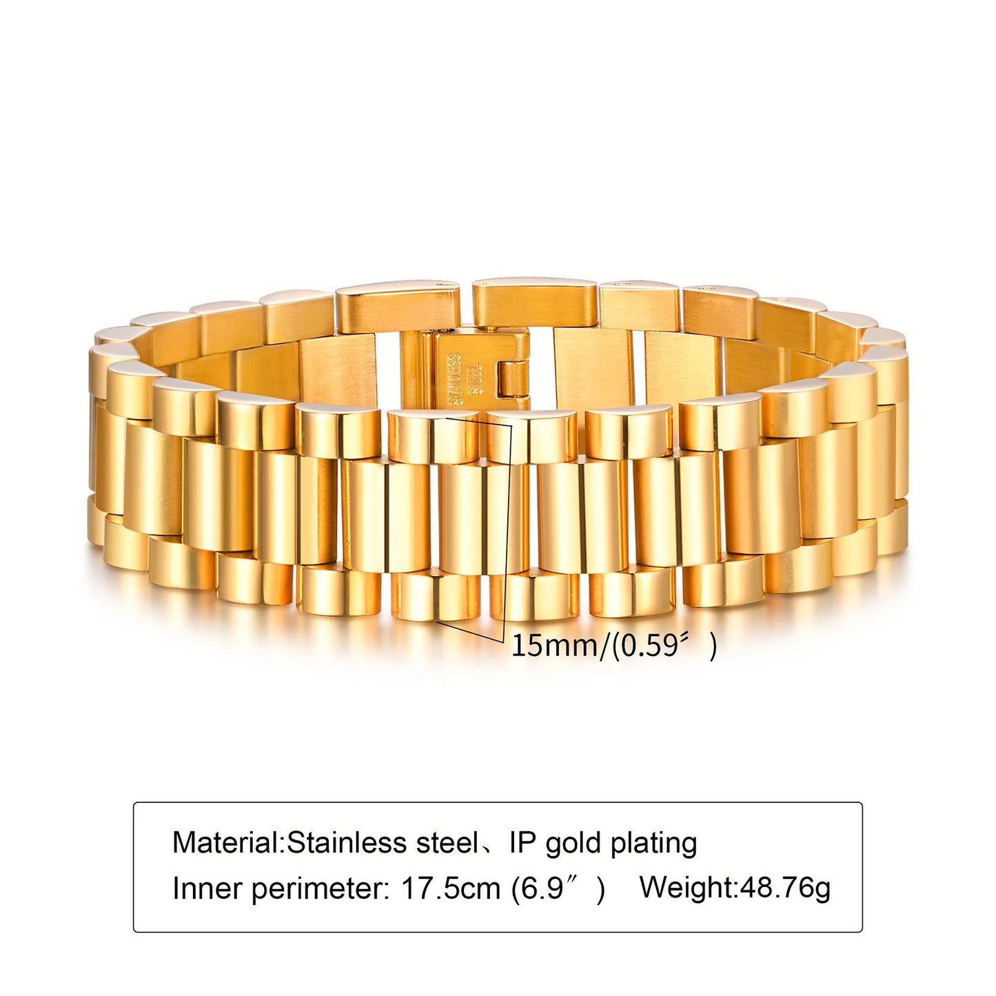 Vnox Stainless Steel Classic Watchband Bracelet For Women Men,Watch Straps Width Link Chain Bracelet Bangle,Unisex Hand Jewelry