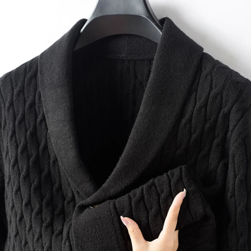 High-quality V-neck men's cardigan, stretchable, warm solid color sweater, versatile knitwear for daily wear.