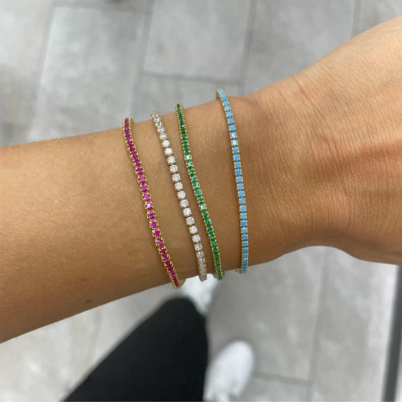 Colorful Crystal Tennis Bracelet for Women Waterproof Multicolor 3MM CZ Wedding Birthstone Hand Chain Jewelry Wholesale