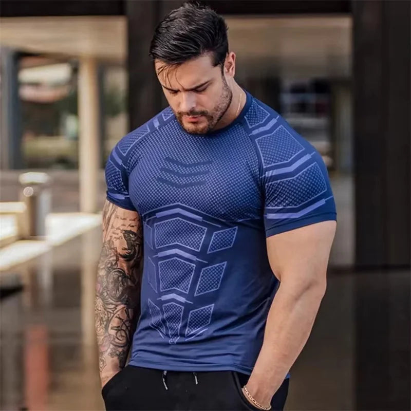 Men Running Sports T-shirt Training Quick Dry Tight Short Sleeves Shirt Bodybuilding compress Fitness Tee Tops men Clothing