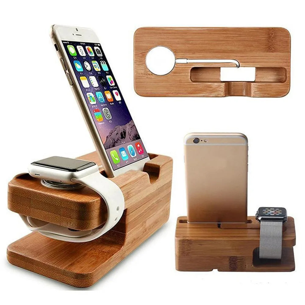 Wooden Charging Dock Station for Mobile Phone Holder Stand Bamboo Charger Stand Base For Apple Watch series and For iphone