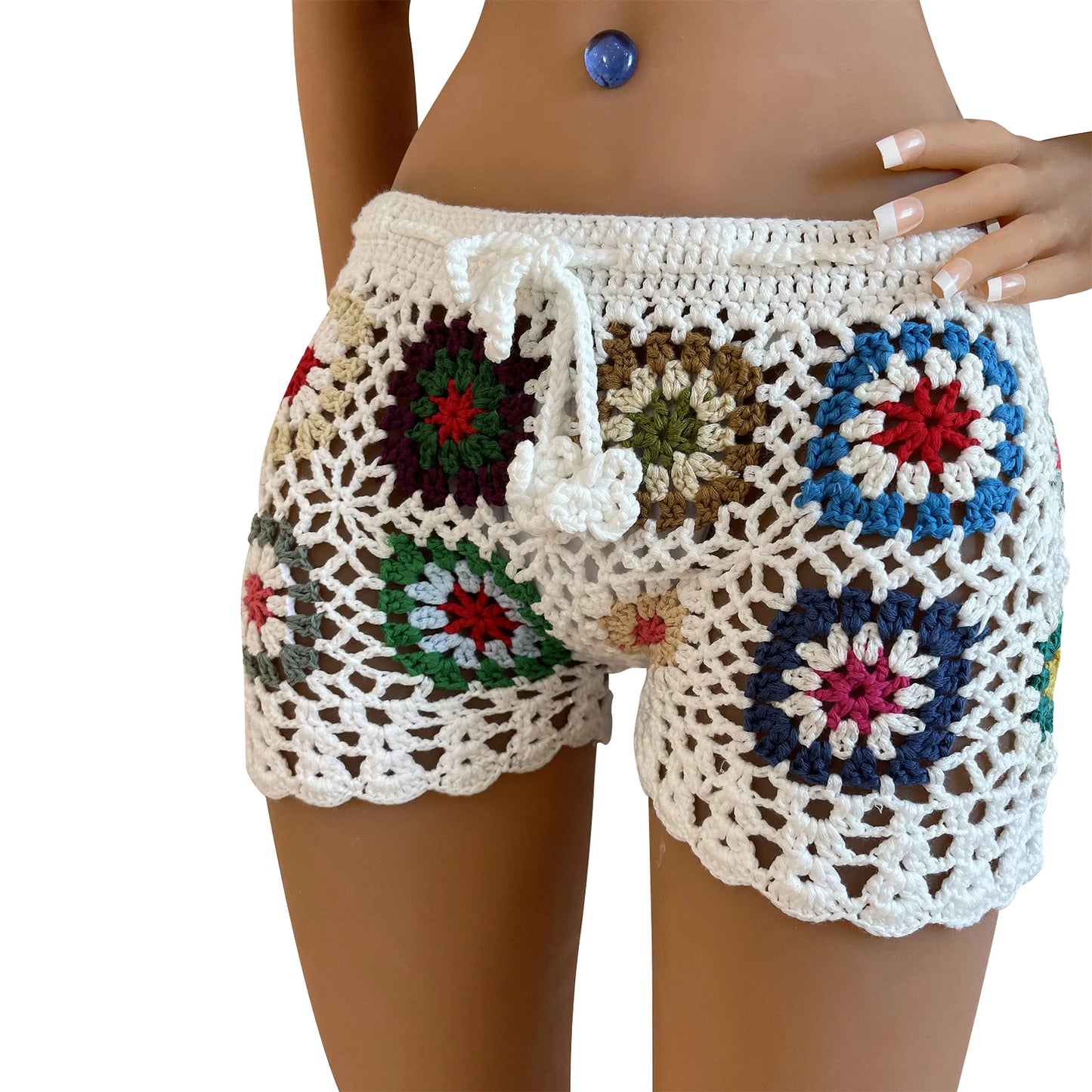 Women's Knit Crochet Shorts Beach Summer Casual Hollow Out Elastic Waist Drawstring Short Pants Female Lounge Sleep Bottoms Y2K