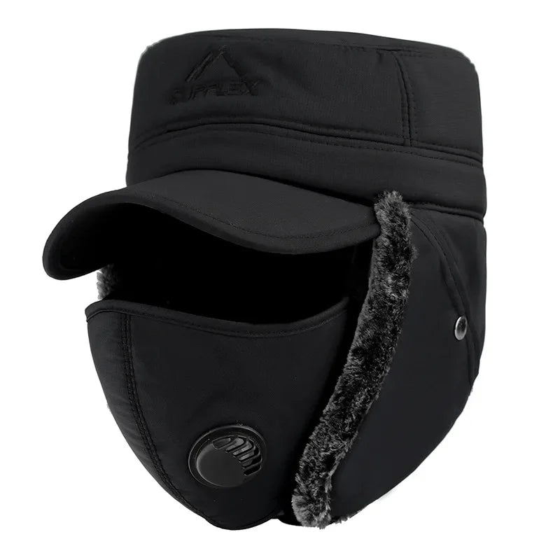 Fashion New Winter Bomber Hats Men's Northeast Mask Ushanka Lei Feng Hat Outdoor Windproof Keep Warm Thick Earmuffs Flat-Top Cap