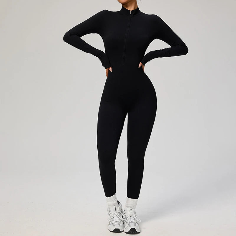 SOISOU Zipper Jumpsuit Women Quick Dry Clothing Sportswear Woman Gym Yoga Sport Sets Spandex Nylon Workout Sets Women Tracksuit