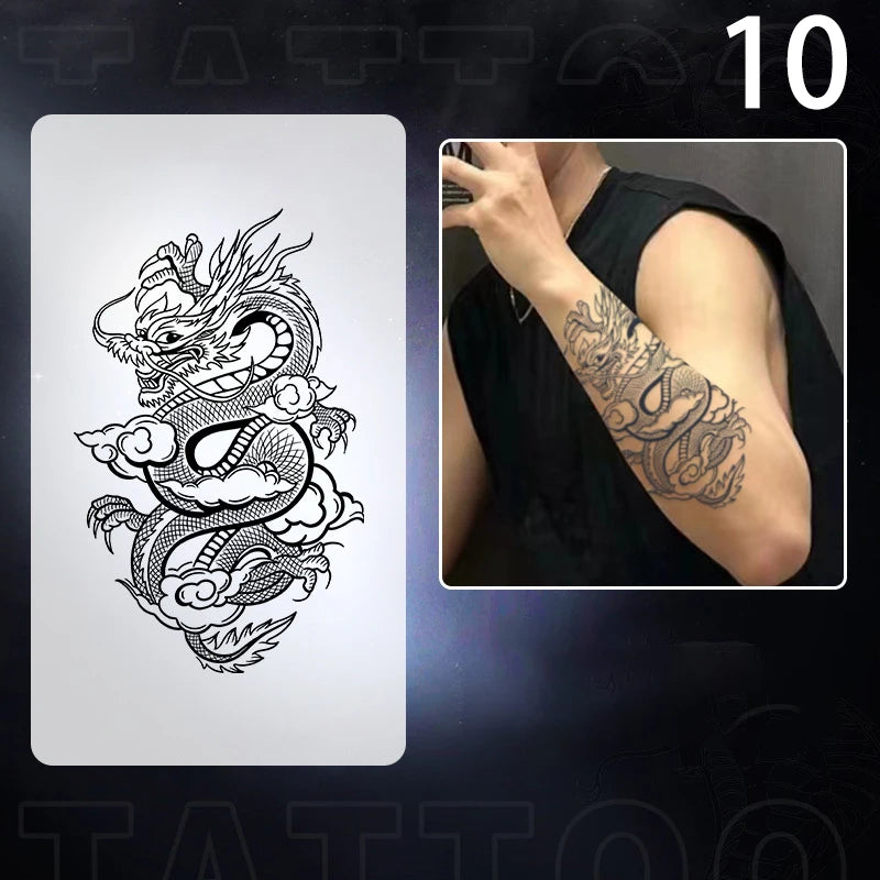 1pc Dragon Tattoo Sticker Realistic Dragon Fake Tattoo Stickers For Men Boys Kids 3D Dragon Temporary Tattoos Washable Tattoos