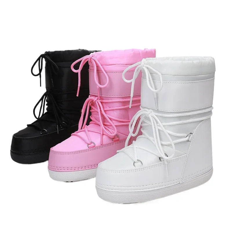 Women's Waterproof and Non-slip Cloth Space 2025 New platform heels  Short Tube Thickened Warm Snow Boots