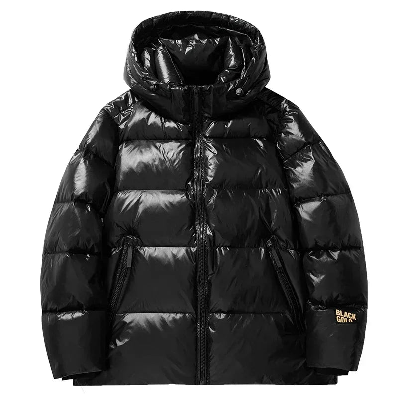 Winter Black Gold Down Jacket Men's Long Brand Glossy Waterproof White Duck Down Warm Parka Short Women Lightweight Hooded Coat